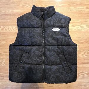 H&M No Fear Puffer Vest Unisex Size M Full Zip Black Oversized Quilted Pockets